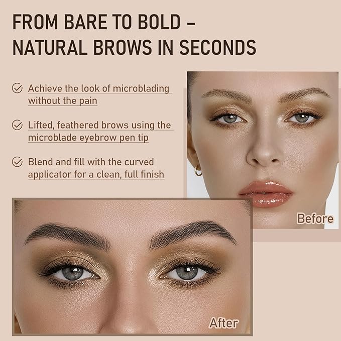 Dual-Ended Microblading Eyebrow Pencil for Women, 2 in 1 Liquid Eyebrow Pencil with Curved Tip and 4D Brow-Fection Microblading Pen, Shaped Fill HairLike Waterproof Lasting Eyebrows 05 Black