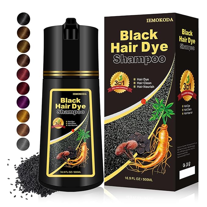 Black 3-in-1 Hair Dye for Men & Women - Long-Lasting Gray Hair Coverage, Shampoo Para Canas, Natural Color in Minutes - 16.9 Fl Oz