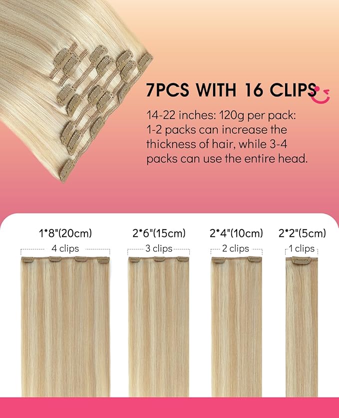 Youngsmile Clip in Human Hair Extensions, Clip in Hair Extensions, Natural Human Hair, 27 Caramel Blonde mixed 60 Platinum Blonde, 20 Inches 160 Grams 7Pcs (CLIP#27P60-20inch)