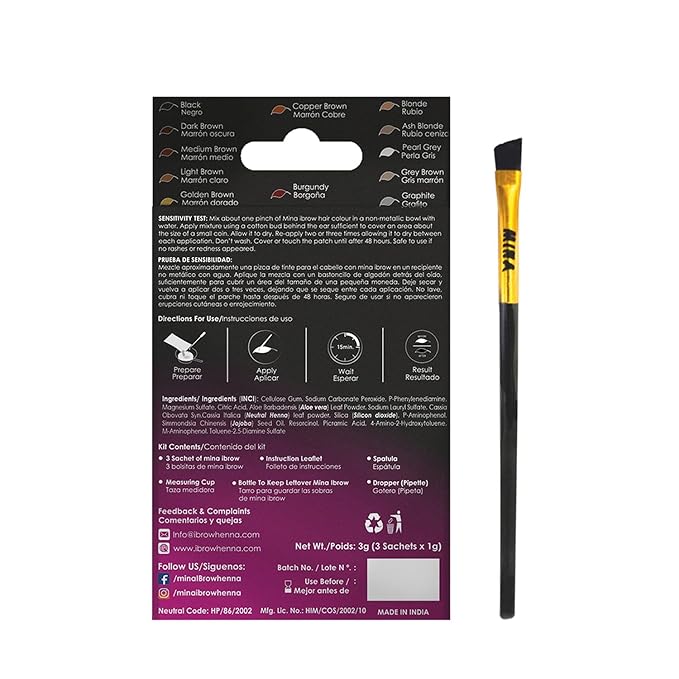 MinaiBrow Black Natural Spot Coloring Powder with Brush | Water & Smudge Proof Instant Brow Dye, 100% Gray Converge