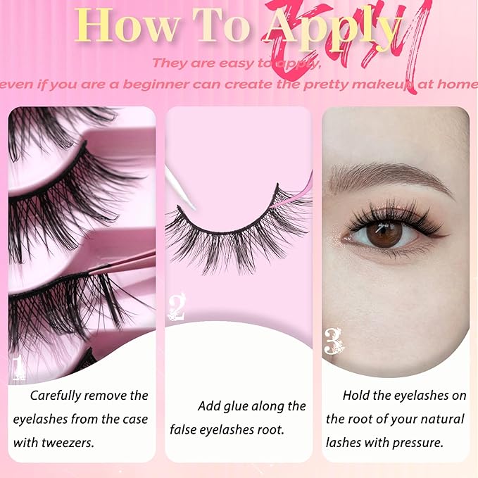 Ahrikiss Lashes Manga Lashes Anime Wispy False Eyelashes 8 Pairs Faux Mink Lashes Fluffy Fake Eyelashes 3D Volume Fake Lashes 9-16mm Soft Spiky Strip Lashes Natural Look (Princess)