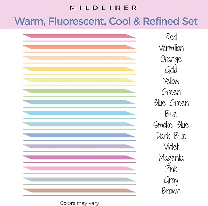 Zebra Pen Mildliner Double-Ended Highlighter Set, Broad and Fine Point Tips, Ideal for Bible Highlighting, No Bleed, Assorted Ink Colors, 15-Pack (78115)