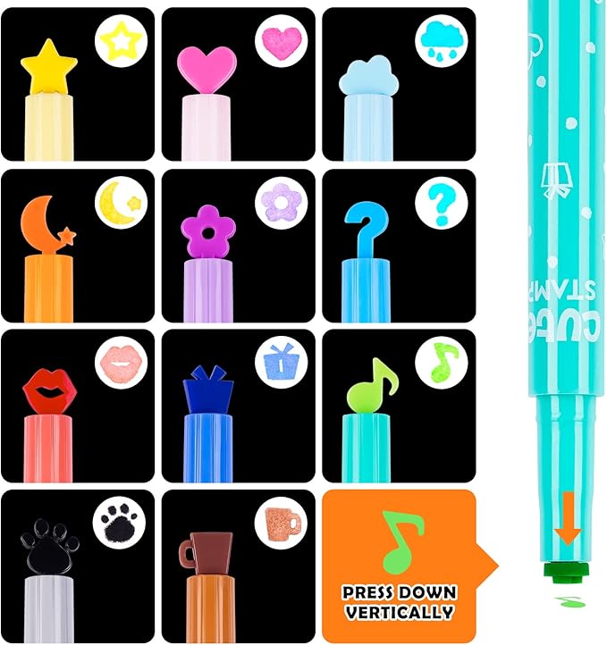 NiArt 11-Pack Cute Candy Color Highlighters with Mini Stamper Tips for Coloring, Drawing, Illustrating, Journaling and Art Crafts, Creative School Classroom Self-Inking Stationery for Kids