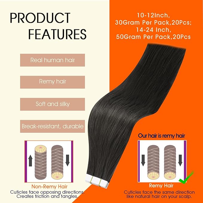 Full Shine Human Hair Tape in Extensions Color 1C Mocha Brown Tape in Hair Extensions Human Hair 24Inch Remy Skin Weft Double Sided Adhesive Extension 50G 20Pcs Add Length
