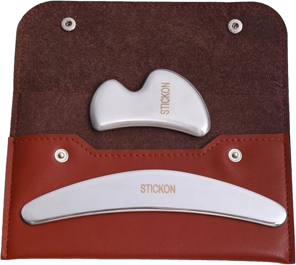 STICKON Stainless Steel Muscle Scraper Tools Set 2 in 1 Gua Sha Scraping Massage Tools, IASTM Tool for Physical Therapy Great Soft Tissue Mobilization Tool(STICKON-48)