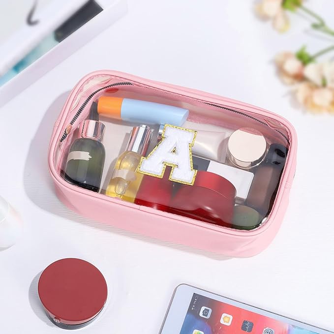 YOOLIFE Travel Clear Makeup Bag Toiletry Bag, Make up Bag Waterproof Toiletry Bags for Women Cosmetic Bag Preppy Stuff Birthday Gifts for Women Personalized Pink Mother Girlfriend Wife Gifts Letter G