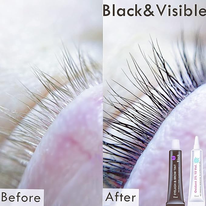 Black Lash T-i-n-t Kit, Keratin Black Eyelash D-y-e and Eyebrow T-i n t, 6 Week Voluminous Brow T-int, T-inting Look For Lash Perm/Lift/Lamination Treatment Dark Eyelash T-int Kit Only