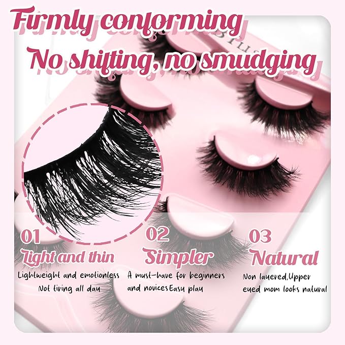 Faux Mink Lash Extensions - Reusable 8 Pair Strip Lashes for Easy Application Vegan Mink Eyelash with Vivid 3D Effect Cruelty-Free Mink-Like False Eyelashes