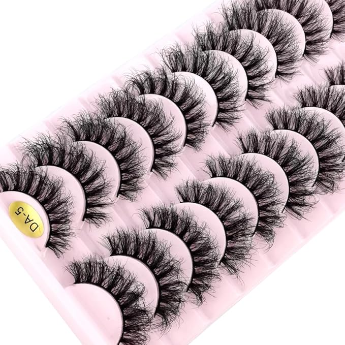 HBZGTLAD New 10 Pairs 3D Mink Lashes False Eyelashes Handmade Wispy Fluffy Long Lashes Natural Eye Makeup Tools Eye Lashes(DA-05)