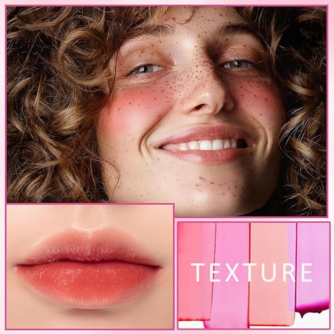 Lingyun 4 Colors Water Jelly Blush Tint, Long-Lasting Jelly Lip & Cheek Tint, Multi-Use Buildable Lip Tint + Blush,Effect 1,000+ Swipes Per Stick,Cute Stuff for Girls