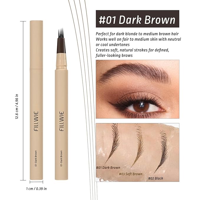 2 Pack Eyebrow Pomade Stamp & 4-Tip Liquid Eyebrow Pen Kit, Dual Brow Colors with Angled Spoolie Brush & PU Travel Pouch – Long-Lasting, Waterproof, Natural Look (Dark Brown + Chocolate)