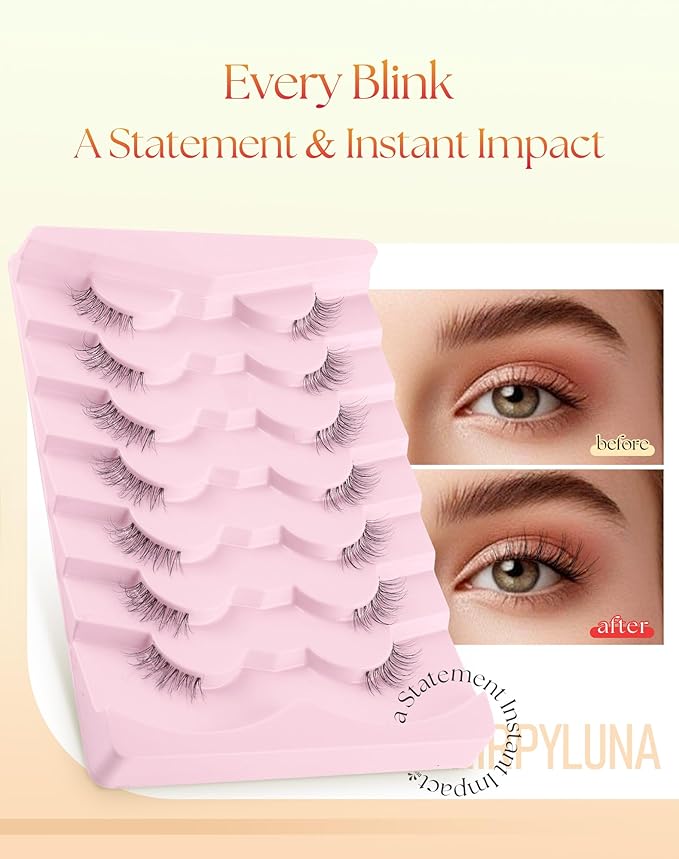 Half Lashes Natural Look 13MM Cat Eyelashes Clear Band False Eyelashes Wispy C Curl Corner Lashes Pack Soft Lash Strips 7 Pair Half Eyelash ChirpyLuna