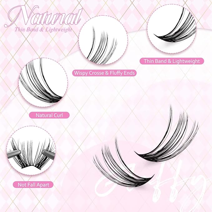 DIY Lash Extensions Kit, Lash Clusters Individual, Lash Bond and Seal, Clusters Lash Glue Remover and Eyelash Tweezers for Eyelash Extensions Beginners (30D+40D-0.07D, 8-16mm, Kit)