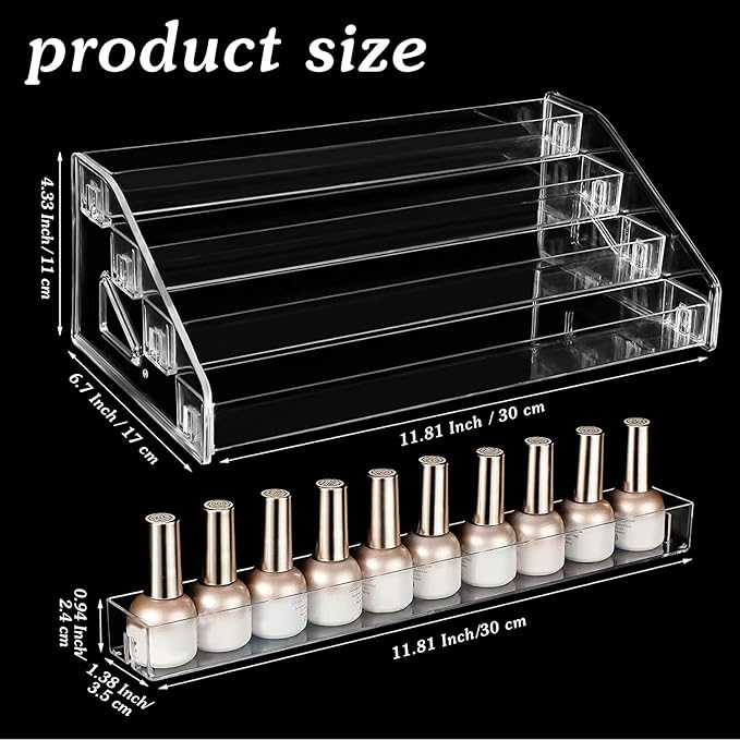 Nail Polish Organizer 48 Bottles of 4 Layers Sunglass Organizer Acrylic Display Rack Eyeglasses Storage Essential Oils Holder Makeup Organizer No Tool Needed Assembly, Clear