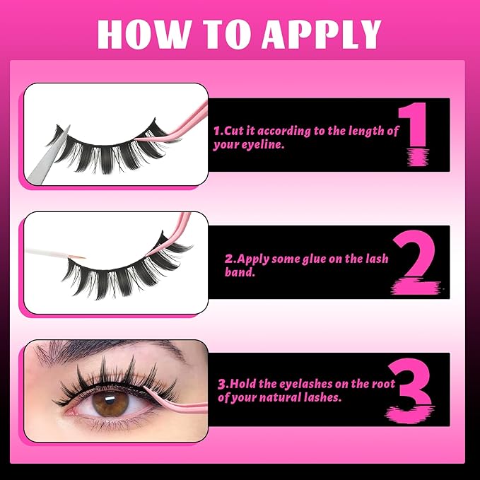 Veleasha Lashes Manga Eyelashes Spiky Eye Lashes Anime Lash 8D Doll Lash Natural Look Soft Wispy Fake Eyelashes with Lash Glue & Tweezers 7 Pairs (Cutes Kit)