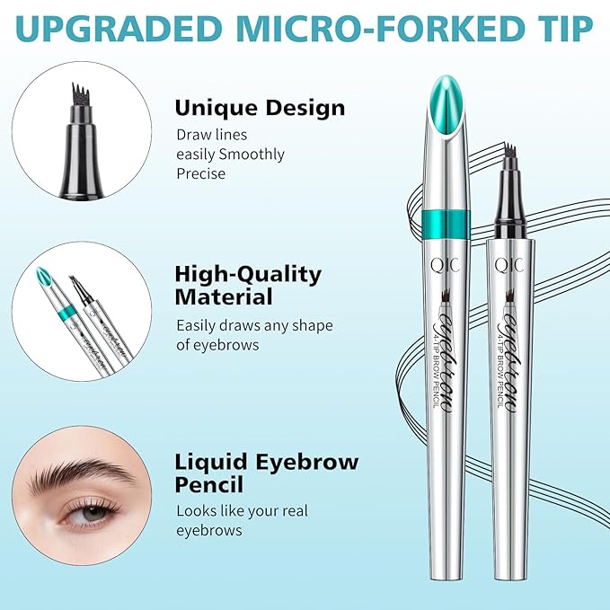 Eyebrow Pencil, Eyebrow Pen, Faux Brow Filling with 4-Fork-Tip Create Natural Hair-Like Brows Last All Day Makeup Brow Stylist Definer Waterproof Fills in Sparse Areas and Gaps (black)