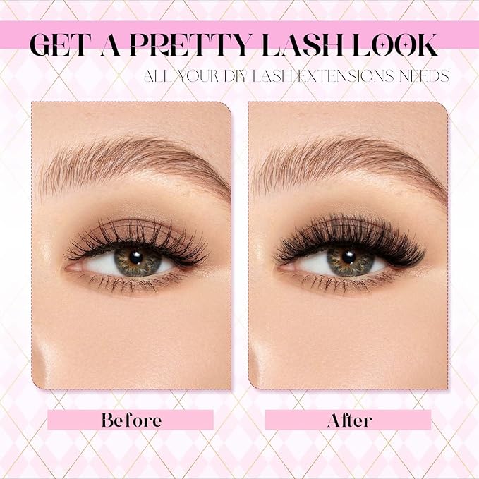 FADLASH DIY Lash Extension Kit Individual Lashes Cluster D Curl Eyelash Extension Kit with Lash Bond and Seal and Lash Applicator Tool for Self Application at Home (40D+50D-0.07D-12-18MIX KIT)