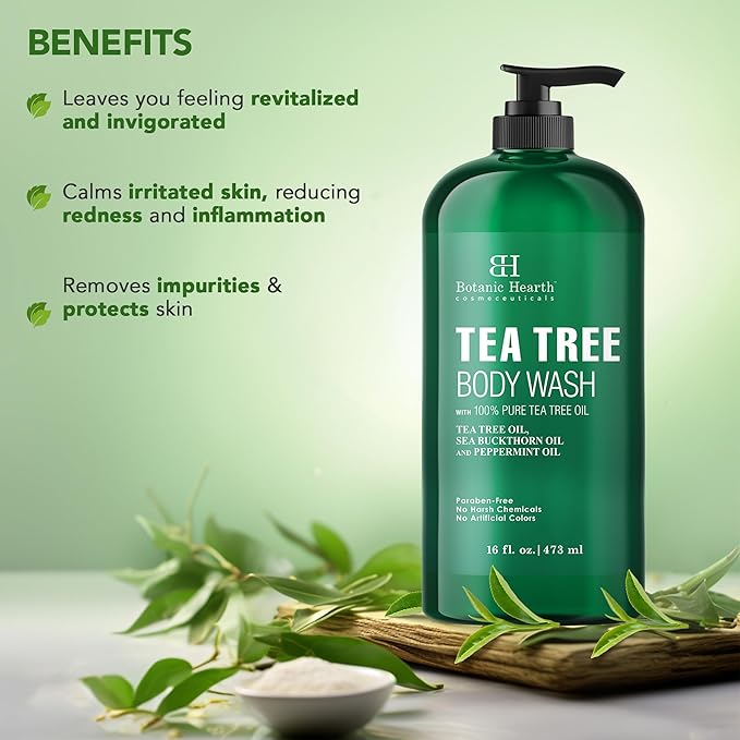 Botanic Hearth Tea Tree Body Wash for Men and Women - Moisturizing Body Wash Helps Soothe the Skin - Refreshing and Hydrating Cleanser, Sulfate Free, Paraben Free - 16 Fl Oz