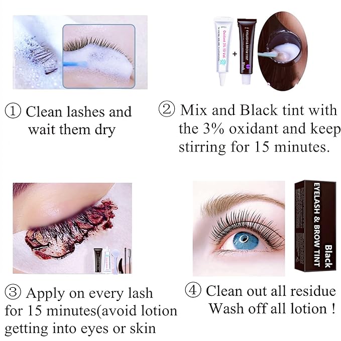 Black Lash T-i-n-t Kit, Keratin Black Eyelash D-y-e and Eyebrow T-i n t, 6 Week Voluminous Brow T-int, T-inting Look For Lash Perm/Lift/Lamination Treatment Dark Eyelash T-int Kit Only