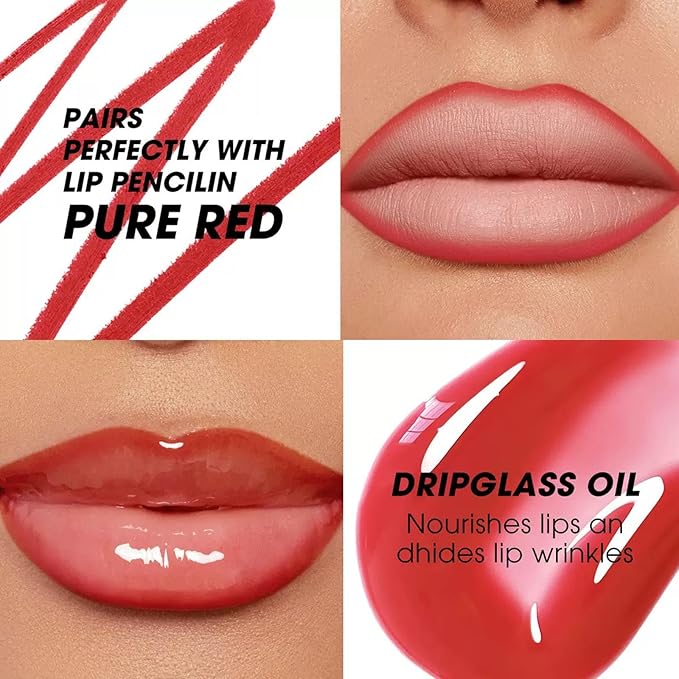 Dark Red Lip Liner Waterproof Lip Kit With Lip Liner and Gloss Long Lasting Pluming Smudge proof Highly Pigmented Lip Liner Set with Lipgloss (12# Dark Red)