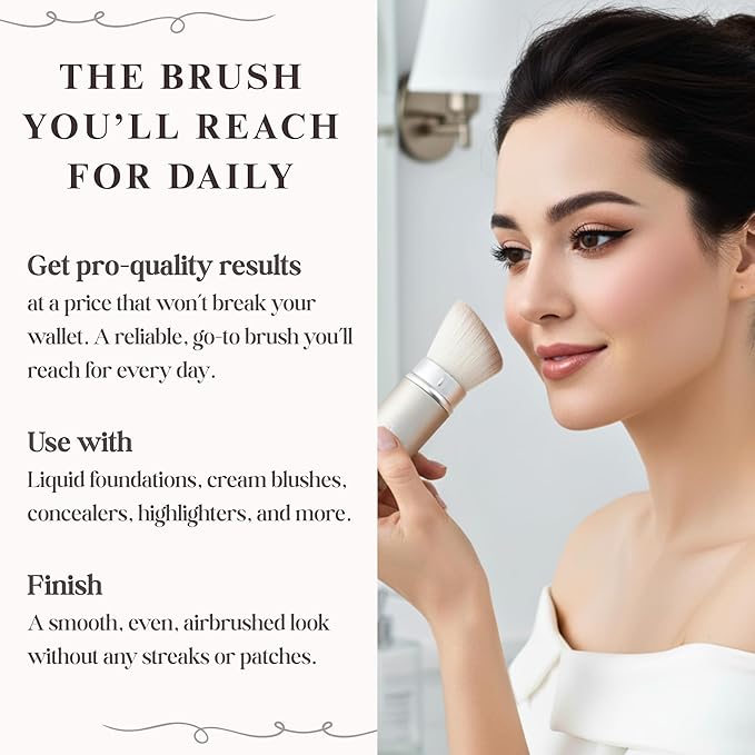 Kabuki Foundation Makeup Brush, White, Synthetic Hair, Professional Face Brush with Retractable Handle, Portable Wand Design