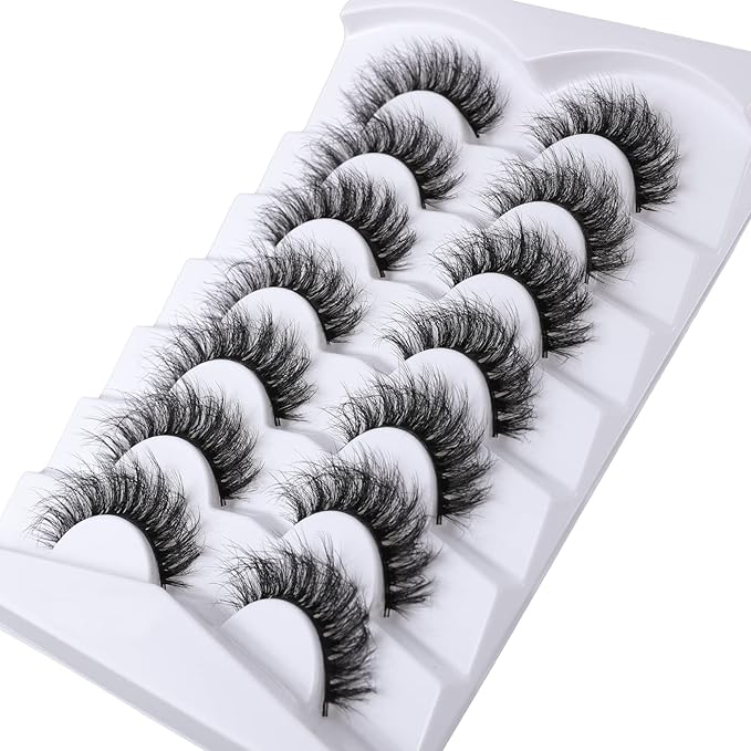 False Eyelashes Cat Eye Lashes Faux Mink Lashes Natural Look 8D Fluffy Wispy Fake Lashes That Look Like Extensions Pestañas Postizas D Curl Lash Strips 7 Pairs Pack