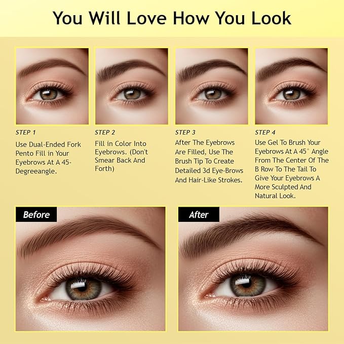 QIC Eyebrow 4 Tip Brow Pencil,Microblading Eyebrow Pencil, 2-in-1 Eyebrow Pen and Sealing Brow Gel,Waterproof Long-lasting Magic Eyebrow Pencil for Natural Makeup(Brown)