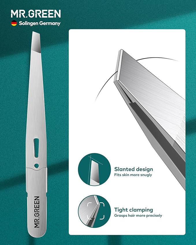 MR.GREEN Tweezers for Facial Hair Women, Professional Precision Eyebrow Tweezers for Women and Men, Stainless Steel Slanted Hair Removal Tweezers, Eyebrow Plucker, Ingrown hair tweezers