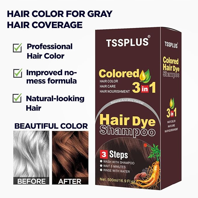 TSSPLUS Instant Hair Color Shampoo - Chestnut Brown Dye for Women & Men, 3 in 1 Herbal Coloring Shampoo (Chestnut Brown)