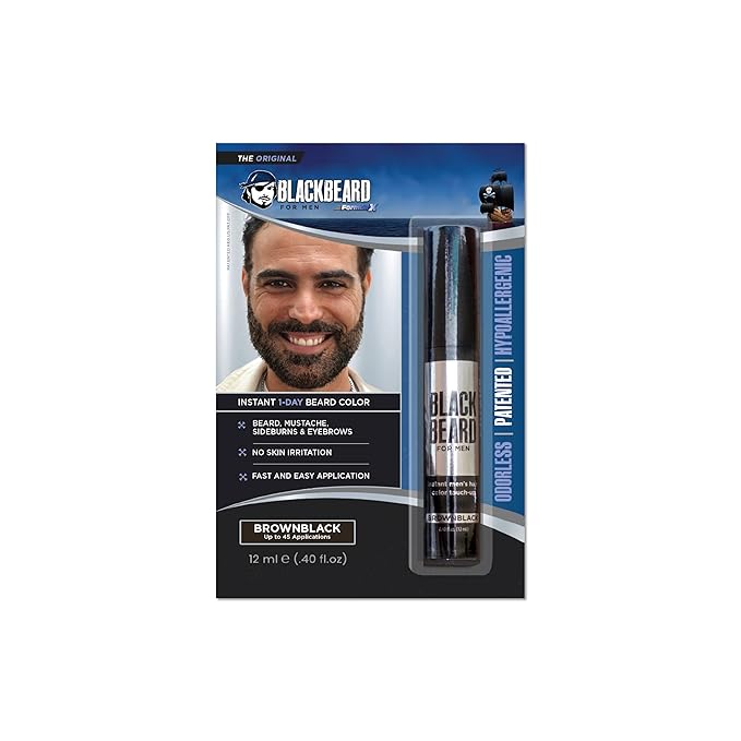 Blackbeard for Men Instant Beard Color – All Day Beard, Mustache, Eyebrow, and Sideburns Color – Temporary, Hypoallergenic Beard Dye Alternative – Up to 45 applications – Brown/Black 1 Pack