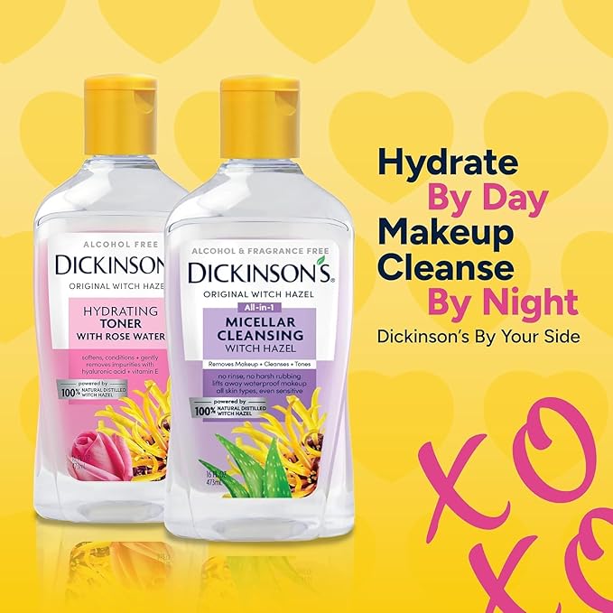 Dickinson's Enhanced Witch Hazel Hydrating Toner with Rosewater, Alcohol Free, 98% Natural Formula, 16 Fl Oz (Pack of 1)