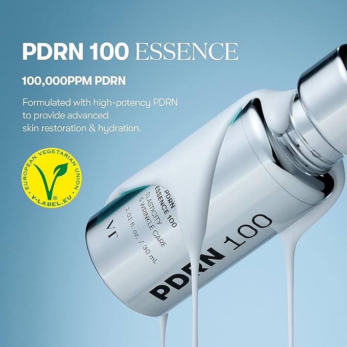 VT COSMETICS PDRN 100 Essence, Intensive Glow Serum, 100,000ppm Vegan PDRN, Skin Restoration & Plumping, Hydrating & Moisturizing, Firming, Fine Lines, Korean Skincare 1.01 fl. Oz.