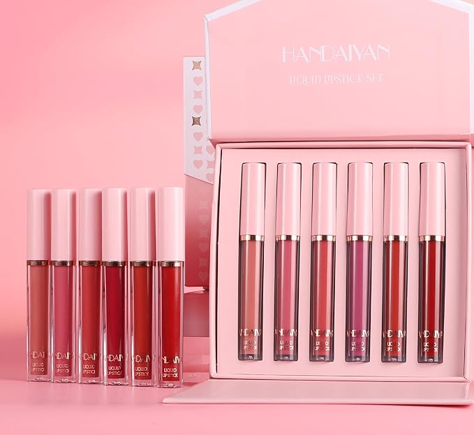 BestLand 6Pcs Matte Liquid Lipstick Makeup Set, Matte liquid Long-Lasting Wear Non-Stick Cup Not Fade Waterproof Lip Gloss (Literary Allure Gift Set B)