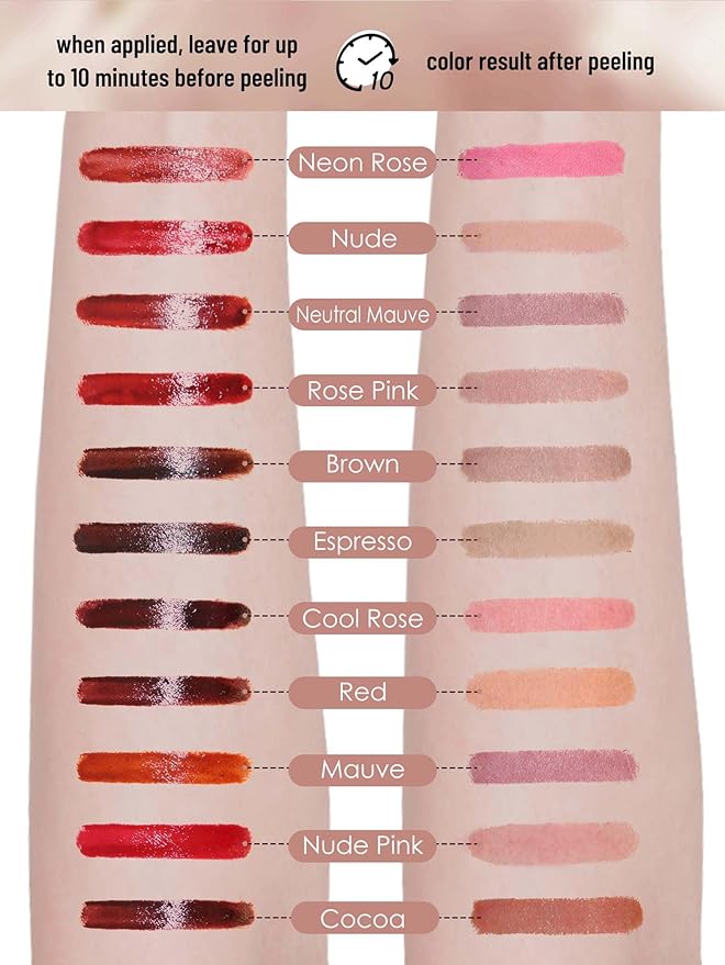 Lip Stain Peel Off Lip Liner Stain with Tweezer, Long Lasting Matte Lip Tint Tattoo, Highly Pigmented Color Lip Makeup, Waterproof Lipstick, Transfer-proof Lipstain for Women, Brown