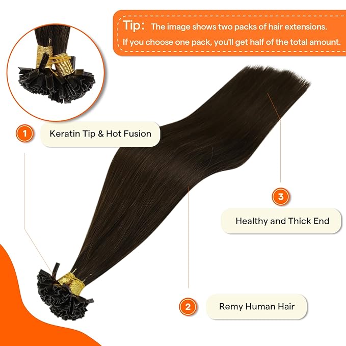 Full Shine Ktip Human Hair Extensions Dark Brown K Tip Hair Extensions Real Human Hair 24 Inch Keratin Bond Extensions 50 Grams Fusion Extensions Remy Hair add Length