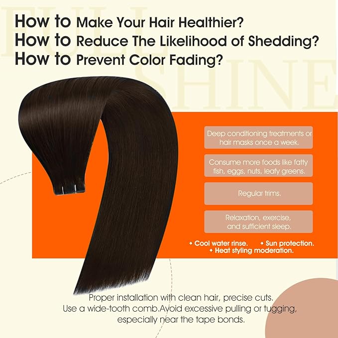 Full Shine Brown Insert Human Hair Tape in Extensions Injected Tape in Hair Extensions Color 2 Dark Brown Soft Long Extension 22Inch Seamless Skin Weft for Women Add Length 50Gram 20Pcs