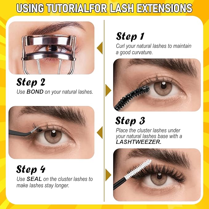 Lash Clusters, 240 pcs Lash Clusters Kit, – DIY Individual Eyelashes, Lightweight Reusable C Curl False Lashes 10-16mm with Tweezers & Dual-Ended Bond & Seal for Home Salon