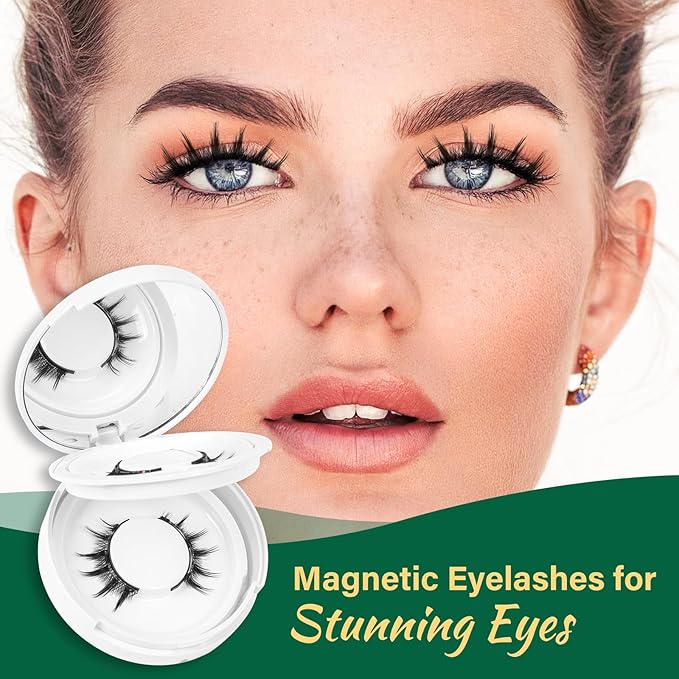 KEYYOU Daily Wear Reusable Magnetic Eyelashes 2 Pair with Applicator No Glue Needed 3D Natural Magnetic Lashes, Easy to Apply & Long Lasting for Daily Use & Events(A02+A02)
