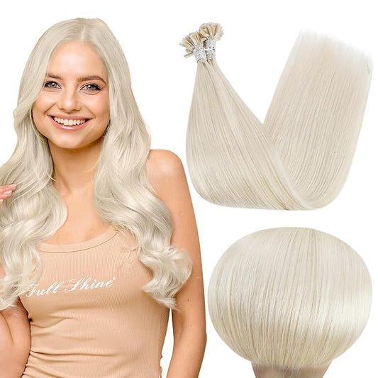 Full Shine U Tip Hair Extensions Human Hair 18 Inch 50 Grams Color 1000 White Blonde K Tip Hair Extensions Real Human Hair Straight Natural Human Hair Fusion Extensions