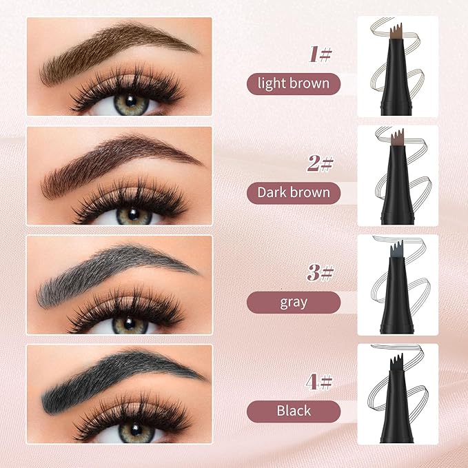 Eyebrow Pen, 2025 New 3D Waterproof Microblading Eyebrow Pencil, 4 Tip Eye Brow Pen, Natural Makeup Long-Lasting Fine Stroke Magic Eyebrow Pencil Stay on All Day (Black)
