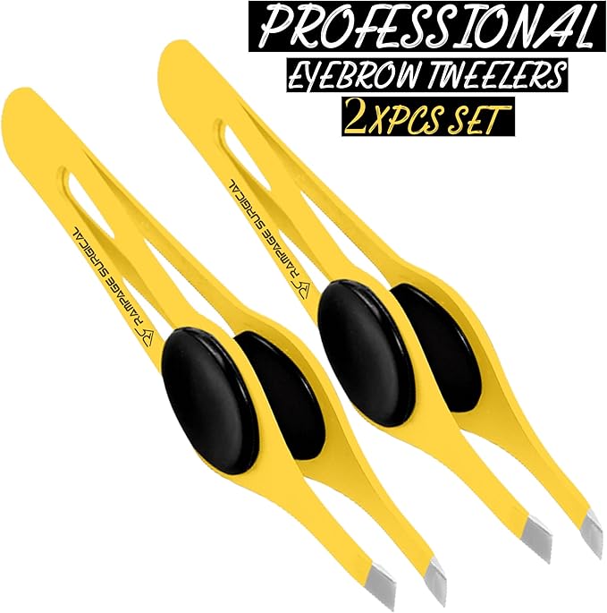 Professional Eyebrow Tweezers Slanted & Pointed Tip Stainless Steel 2,3xPcs Set, Non-Slip Grip Slant Tip Tweezers for Facial Hair, Plucking Removing Ingrown Hairs, Tweezer for Women Men