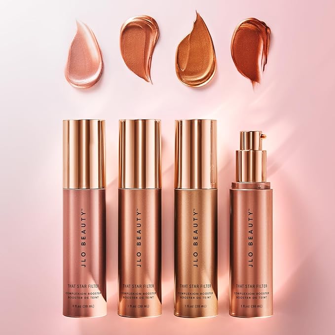 JLO BEAUTY Complexion Booster Highlighter & Bronzer for Face & Body, Lightweight Skin Care Makeup Primer with Vitamin E, Sheer Shimmer Skin Tint for a Dewy Glow, That Star Filter, Warm Bronze, 1 Fl Oz