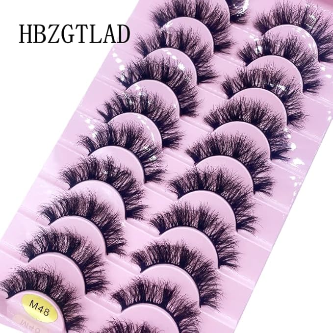HBZGTLAD New 10 Pairs 3D Mink Lashes False Eyelashes Handmade Wispy Fluffy Long Lashes Natural Eye Makeup Tools Eye Lashes(M48)