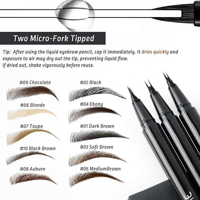Eyebrow Pomade Kit, Microblading 2 Tip Liquid Eyebrow Pen, Eye brow Kit with Angled Spoolie Brush and PU Pouch for Travel (Medium Brown)