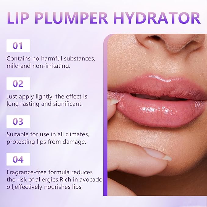 2Pcs Lip Plumper + Hydrator Lip Balm, High-Shine Moisturizer for Smooth, Plumping Lip Cream and Gloss, Instant Volumizing Gloss with Hyaluronic Acid & Anti-Aging Ingredients