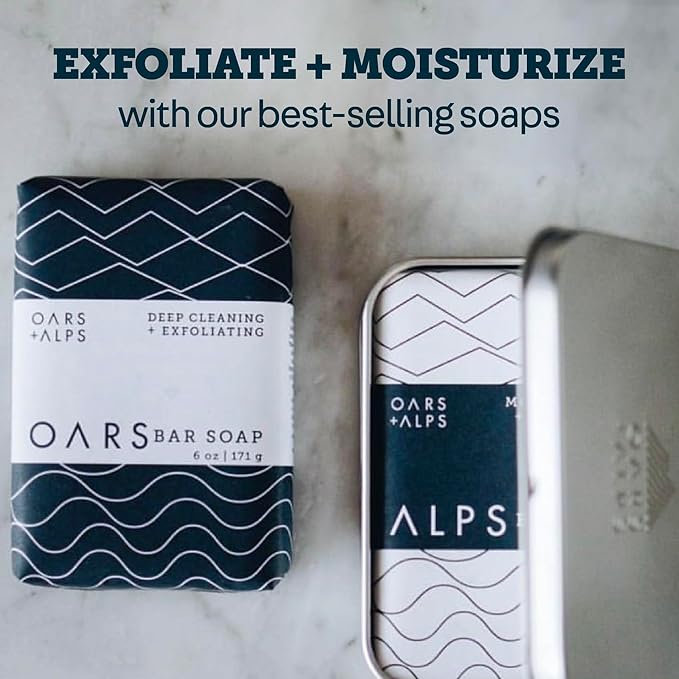 Oars + Alps Blue Charcoal Exfoliating Bar Soap for Men Gift Set, Deep Cleaning & Exfoliating Soap, Made with Clean Ingredients, All Skin Types, Cruelty Free, Paraben Free, Travel Size, 2pk, 6oz