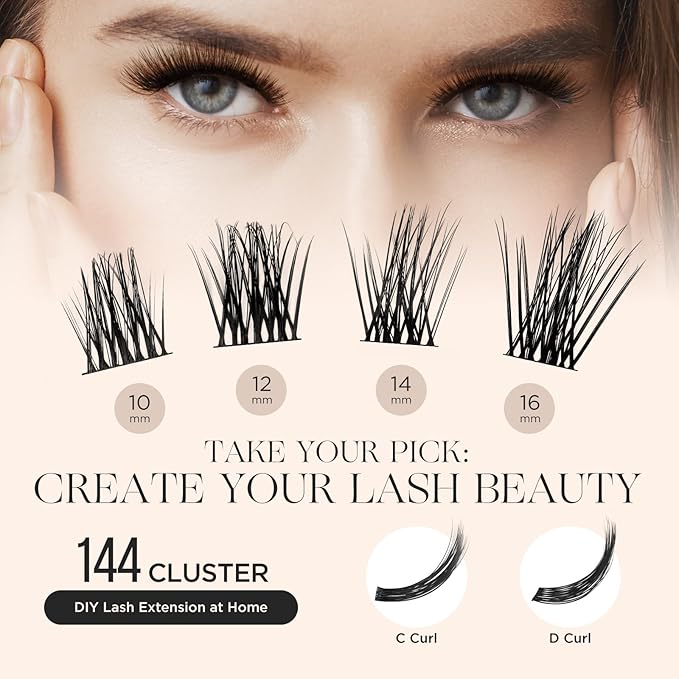 PopUp Lash Clusters 144 Pcs Cluster Lashes DIY Cluster Eyelash Extensions Mega Volume Reusable Individual Lashes Cluster Volume Look Super Thin Band & Soft(705）