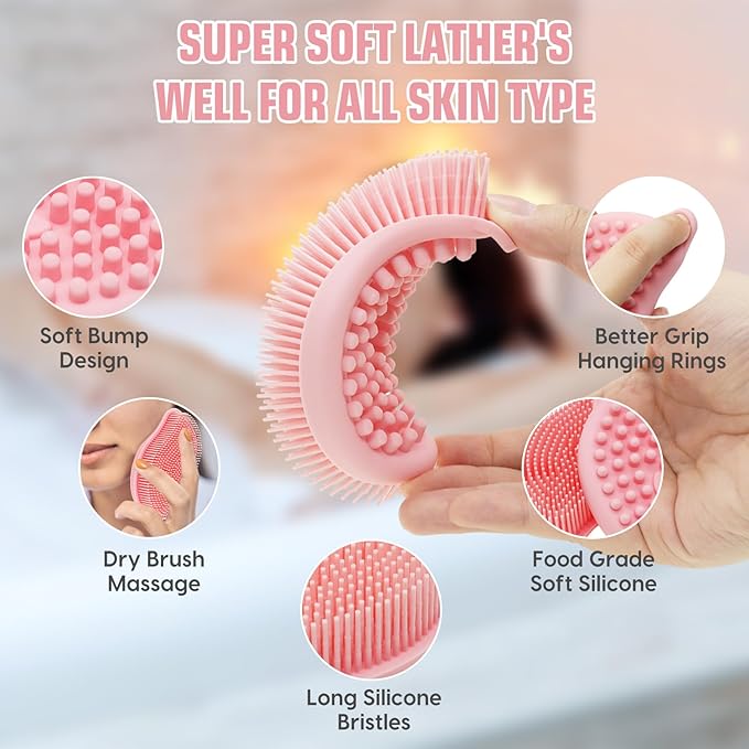 Silicone Loofah for Women - Exfoliating Body Scrubber, Soft Dual-Sided Silicone loofa for Body Clean and Massage, Gentle Bath Brush Lathers Well for All Kinds of Skin