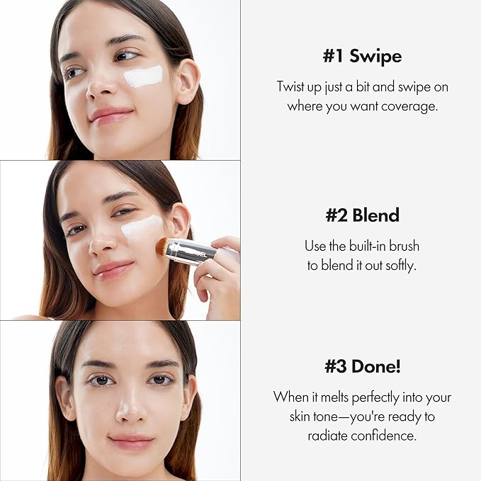 Blanc Cover Cream Stick V White - Korean Color-Changing Foundation Stick with Volufiline - Medium to Full Coverage Dewy Finish Base Makeup - Dual-Ended with Detachable Brush (204 Tan)