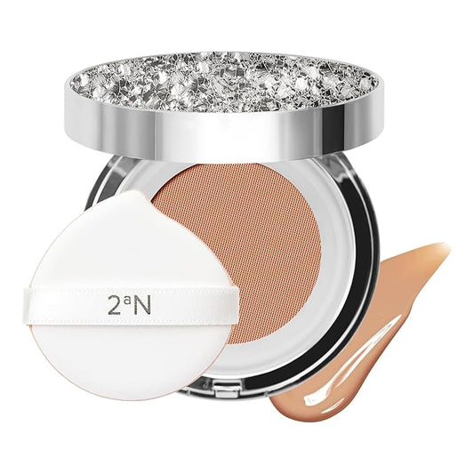 2aN Gleaming Tension Cushion Foundation Pact, Korean Cushion Foundation Makeup, Lightweight & Buildable Coverage with Ceramides and Centella Asiatica (#27 Soft Amber, 0.45 oz)